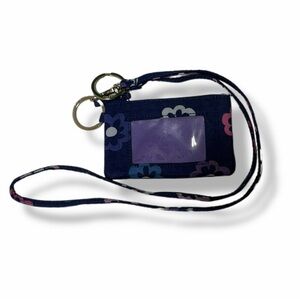 Vera Bradley Dark Blue Floral Lanyard with ID Holder Teacher Student Travel
